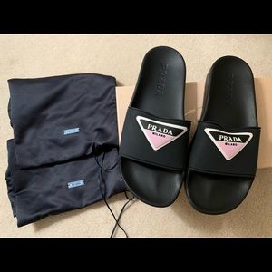 Prada women’s logo rubber pool slides